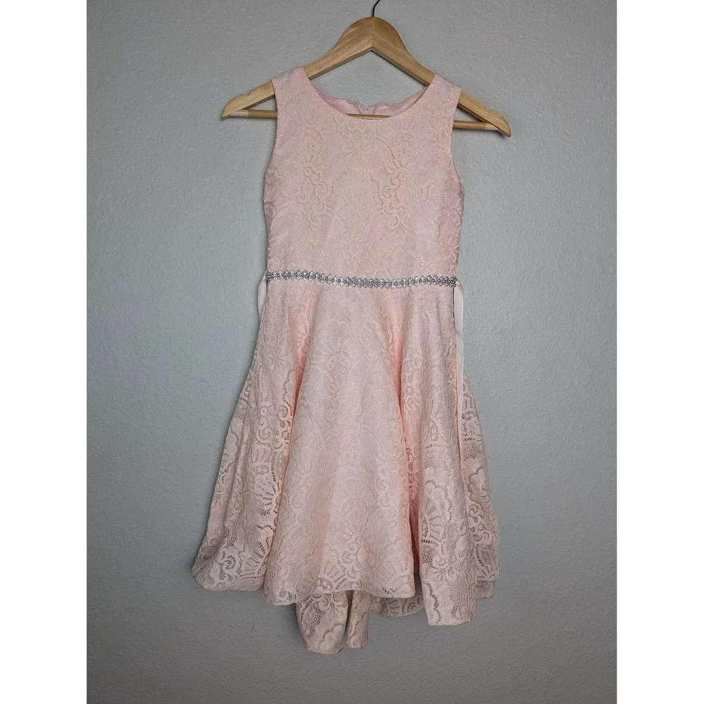 Emily Rose Dress Girls 12 Pink Lace Sleeveless‎ Flare Rhinestone Party Wedding